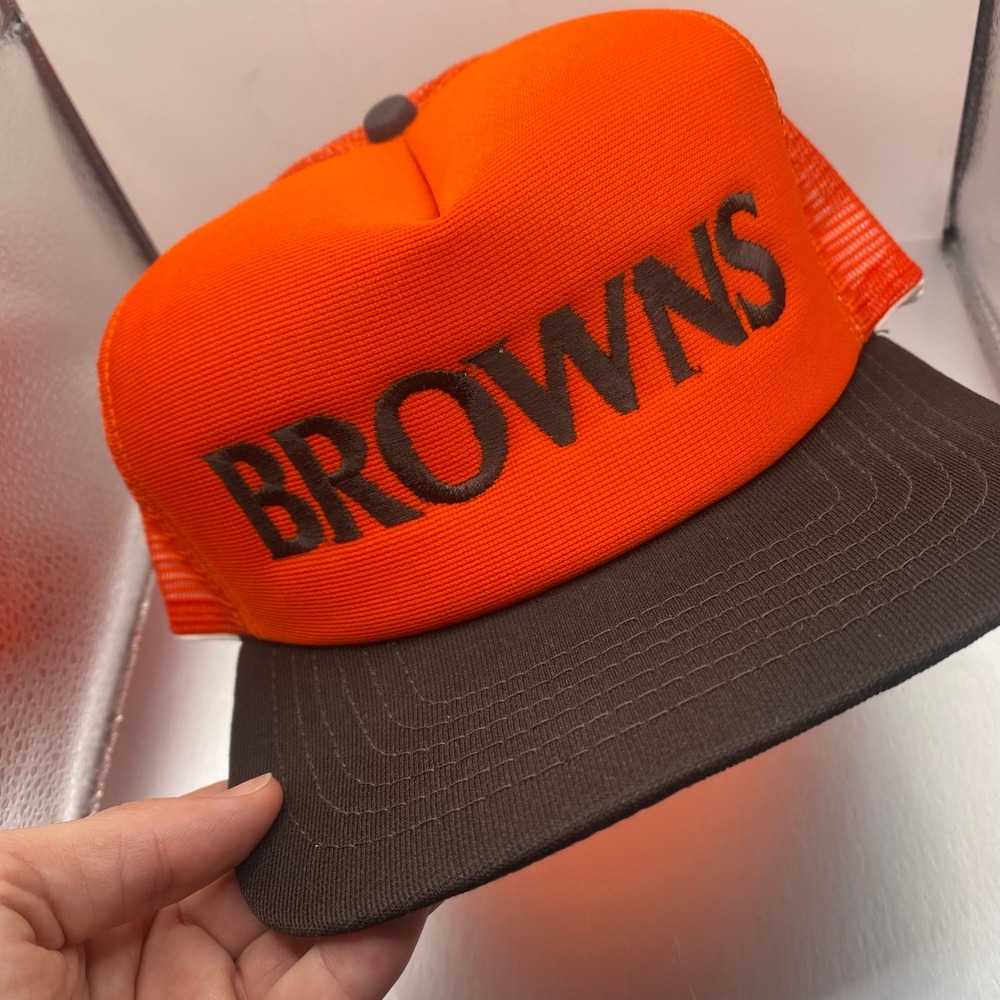 Vintage New Era Cleveland Browns Trucker Hat Orange Brown Snapback Made in USA - Picture 2 of 7